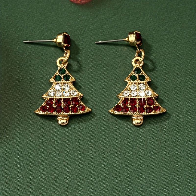4pcs Colorful Christmas Tree Dangle Earrings, Gift Set